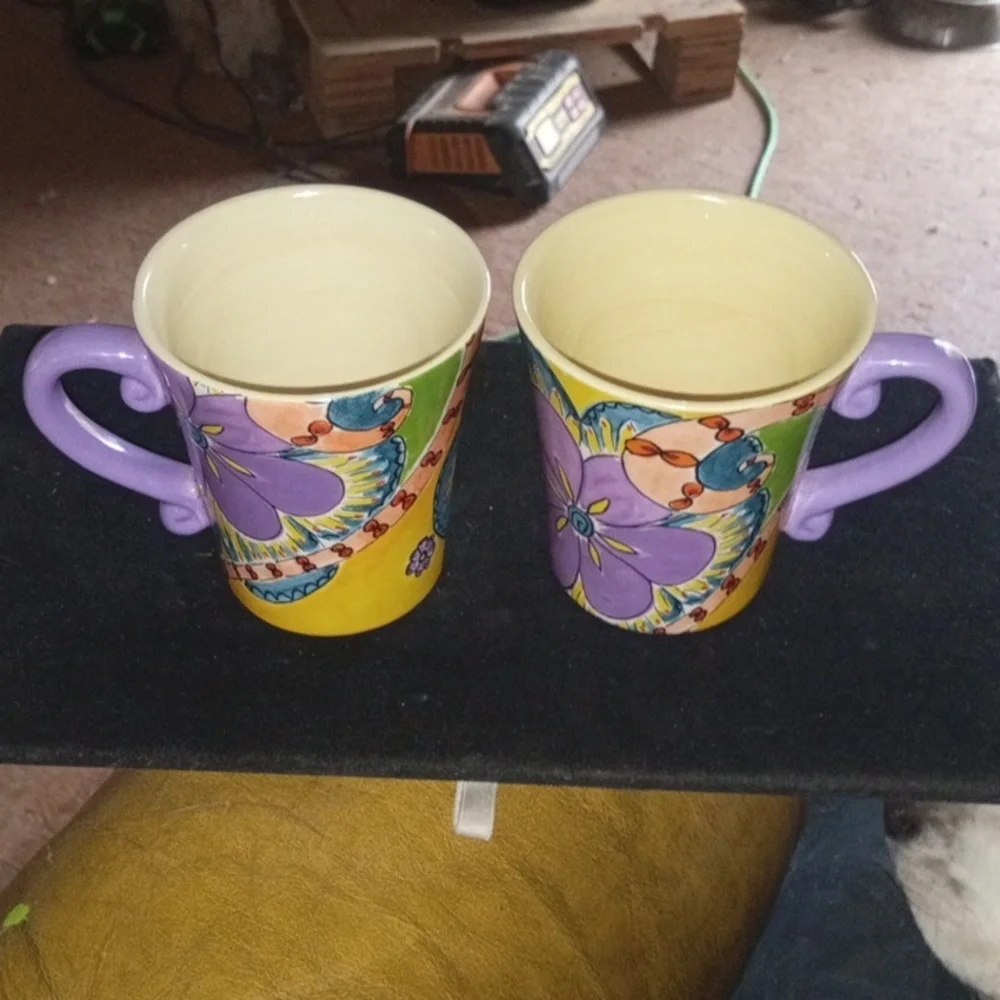 Set Of Two, Pfaltzgraff Purple and Yellow Floral Mug, Merisella